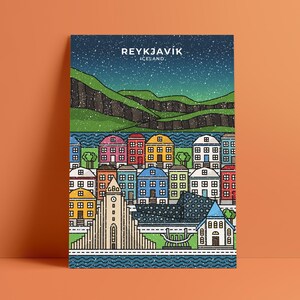 Póster de la aurora boreal nevada de Reikiavik, Islandia imagen 2