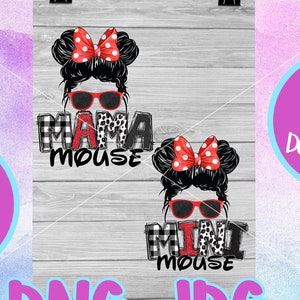 Park Mouse Mom Bun, Mini Bun PNG, Sublimation, dtf File Bundle! Instant Download!! 4 files!!