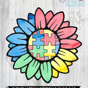 Aquarell Autismus Sonnenblume || PNG || Sublimation || DTF || Digitaler Download || Sofort Download || Geschenk für Sie || Bewusstsein || Autismus