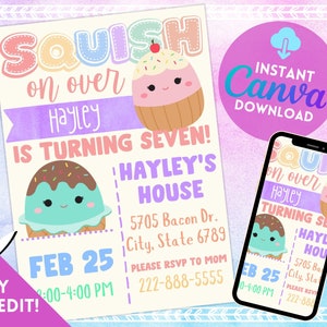 Squishmallow Birthday Invitation, Invitation Template, Canva Invitation, Birthday Invitation, Editable, Electronic Invitation