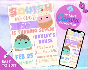 Squishmallow Birthday Invitation, Invitation Template, Canva Invitation, Birthday Invitation, Editable, Electronic Invitation