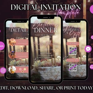 Digital Birthday Dinner Invitation, Birthday Dinner, Digital Birthday Party Invite, Editable Template, Birthday Party, text evite, Boho
