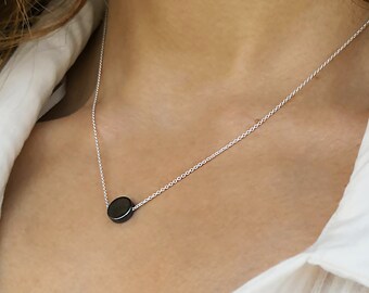 Collar de hematita Fidget, joyería de piedras preciosas geométricas negras para la buena suerte, gargantilla minimalista, cadena de plata 925