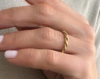 Rope Chain Ring, Minimalist Gold Jewelry, 925 silver
