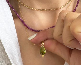 August Birthstone Peridot Zodiac Necklace,Minimalist Pendant Jewelry, Sterling Silver 925 chain