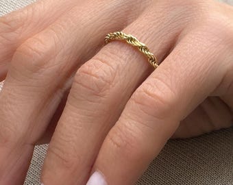 Rope Chain Ring, Minimalist Gold Jewelry, 925 silver