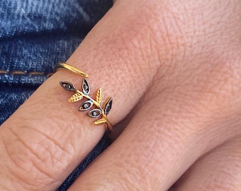 Olive Branch Ring, Ancient Greek Ring, Nature Inspired Ring, Botanical Ring, Olive Leaf Ring, Dainty Leaf Ring, Adjustable Ring, Plant Ring