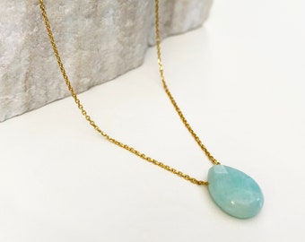 Raw Amazonite Necklace, Crystal necklace, Real Amazonite Pendant, Teardrop Amazonite Pendant, Good vibes necklace, Calming Necklace