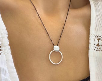 Fidget necklace with Open circle Pendant, Geometric Minimalist Jewelry, Silver 925