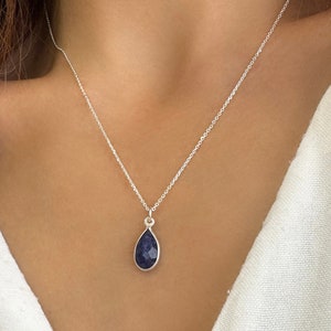 Collier zodiaque saphir, bijoux avec pierre de naissance de septembre, pendentif pierre précieuse bleue, tour de cou minimaliste en cristal, argent 925
