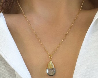 Aquamarine Pendant Gemstone necklace, March Birthstone jewelry for Pisces Gifts, Minimalist Crystal, Silver 925 chain