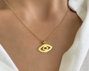 Gold Greek Evil Eye Necklace, Lucky Charm Protection choker, Good Luck jewelry, Silver 925
