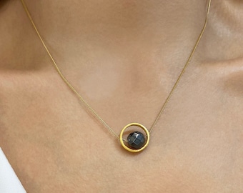 Collar antiestrés con colgante giratorio, auténtica hematita para la buena energía, plata 925