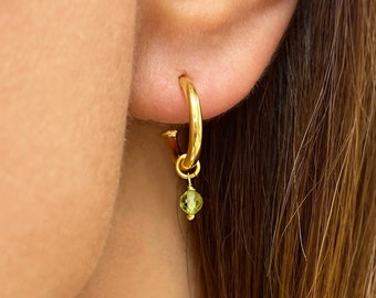 Raw peridot Earrings, Chunky Gold Hoops, Real Peridot hoops, Simple hoop earrings, Gemstone Earrings, Simpe Hoop Earrings, Birthday gifts