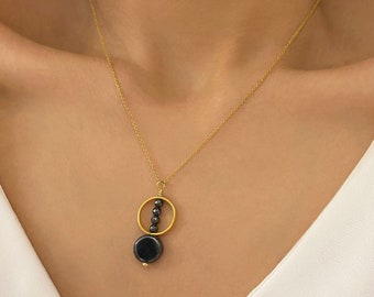 Fidget Hematite Necklace for Good Luck, Spinner Pendant, Geometric Jewelry, Silver 925