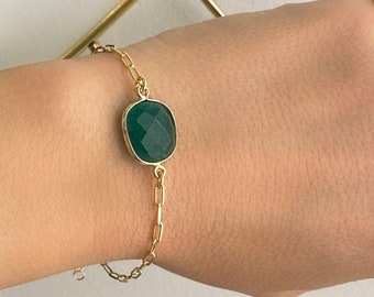 Raw emerald bracelet, Paperclip Chain bracelet, Taurus gifts, Crystal bracelet, May Birthstone bracelet, Karma bracelet, Birthday gifts