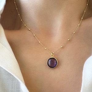Amethyst crystal layered necklace, February birthday gifts Amethyst Choker Necklace, February birthstone necklace for birthday gifts