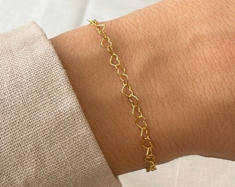 Tiny Hearts chain bracelet,  Romantic gold jewelry, Silver 925 chain
