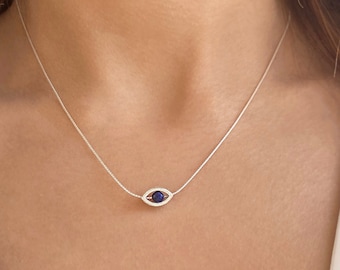 Evil Eye Choker, Lapis Lazuli Choker, Kleines Auge Halskette, griechisches böses Auge Achtsamkeit Geschenk, echter Lapislazuli Anhänger, Sinnvolle Halskette