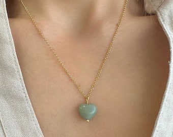 Raw Amazonite Necklace, Small heart necklace,Tiny heart necklace,Green Amazonite Choker,Amazonite Crystal,Amazonite heart, Gemstone necklace