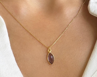 February Birthstone Amethyst Necklace, Zodiac Jewelry, Purple Natural Gemstone Minimalist Pendant, Silver 925 chain
