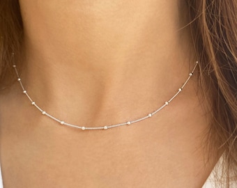 Dainty Silver Choker, Satellite Choker Necklace, minimalist necklace, Satellite Necklace, Cute Chain Necklace, Modern Silver Choker