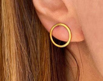 Open Circle Studs, dainty circle studs, Circle Stud Earrings, Gold Hoop Studs, Big Circle Studs, Geometric Gold Studs, Minimalist earrings