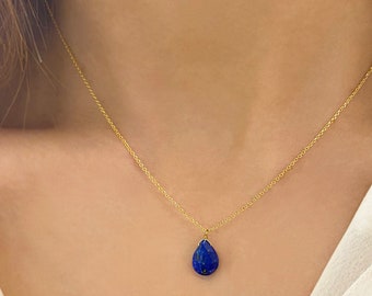 Collar de piedras preciosas de lapislázuli crudo, colgante de lapislázuli genuino, collar de lapislázuli azul, gargantilla de lapislázuli, regalo de joyería, regalo de periodista