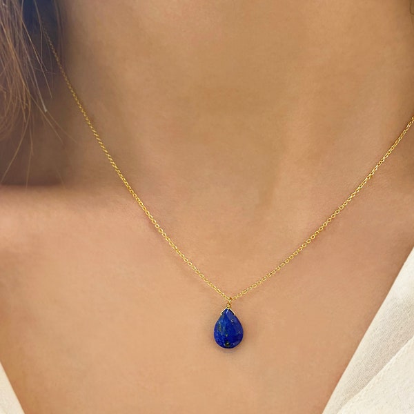 Collar de piedras preciosas de lapislázuli crudo, colgante de lapislázuli genuino, collar de lapislázuli azul, gargantilla de lapislázuli, regalo de joyería, regalo de periodista