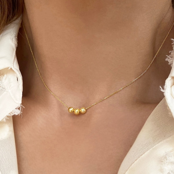 Tiny Ball Necklace, Gold Balls Necklace, Minimalist Necklace, Stacking necklace, Gift for Mum, Modern Gold Choker Neckace, Layered Necklace