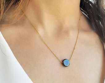 Collar Fidget, joyería de la buena suerte, colgante minimalista de hematita, cadena de plata 925