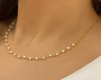 Real Pearl necklace, Rosario Necklace,  Real Pearl Choker, Seed bead choker, Dainty Pearl Choker, Minimalist Necklace, Bridesmaid Gift