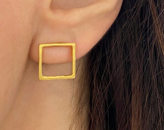 Gold Square Studs, Open Square Studs, Geometric Earrings, Simple Gold Studs, Gold Square Earrings, Minimalist Earrings, Square gold studs