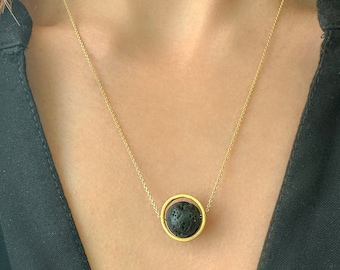 Spinner Necklace, fidget necklace, Aromatherapy Jewelry, Oil Diffuser Jewelry, Lava Rock Jewelry, Sphere pendant, gift for girlfriend
