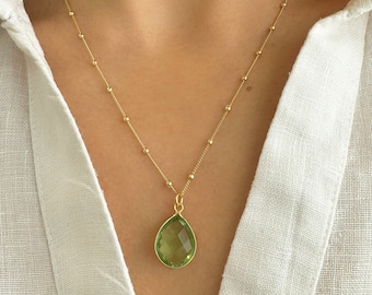 Ruwe Peridot ketting, Peridot Kristallen ketting, verjaardagscadeaus, Satellietketting, Groene stenen ketting, Echte Peridot Hanger