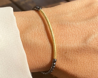 Gemstone bracelet, Friendship bracelet, Real hematite bracelet, Mom gift, Jewelry gift for her, gold tube bracelet, Good Luck Bracelet