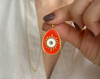 Greek Evil Eye Necklace, Evil Eye Jewelry, Stacking Necklace, Red egg necklace, Birthday gifts, Jewelry gift for her, Good luck necklace