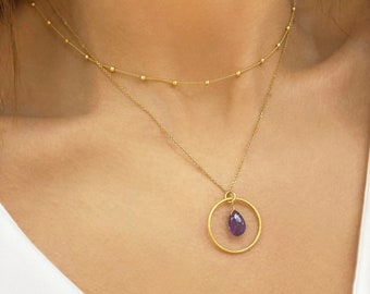 Stapelkette mit Amethyst Kette, Beruhigende Kette, Mut Kette, Minimalist Kette, Geburtsstein Kette, Balance Kette