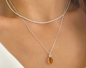 Raw Citrine Necklace, Rope Chain Choker, Layered Necklace, Stackable necklace, Minimalist necklace, Real Citrine Pendant, Stacking necklace