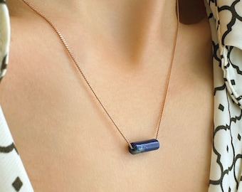 Lapis Lazuli choker, Raw lapis lazuli gemstone necklace, Fidget necklace, Journalist gift, Lapis Lazuli Pendant, Blue lapis necklace