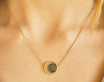 Collar Fidget, colgante giratorio de hematita auténtica, cadena de plata 925