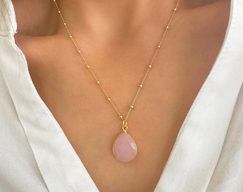 Real Rose quartz necklace, Raw rose quartz pendant, Real rose quartz crystal necklace, gemstone necklace, birthday gifts, Satellite Chain