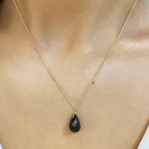 Real Black onyx Gemstone pendant necklace, Minimalist  Protection Crystal Jewelry