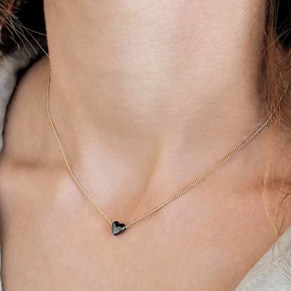Tiny heart necklace, black heart necklace, Romantic necklace, Minimalist necklace, Small heart necklace,black heart choker,Stacking necklace