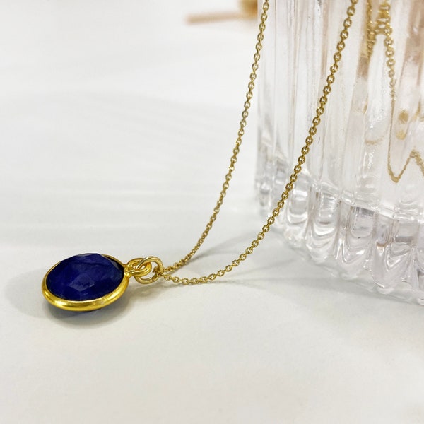 Raw Blue Sapphire Necklace, Good Vibes Necklace, Crystal necklace, September Birthstone Necklace, Karma blue necklace, Real Sapphire Gem