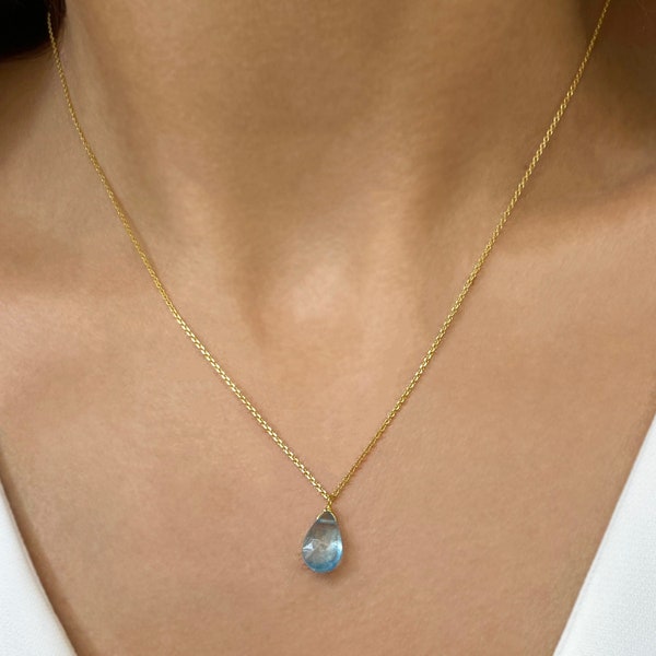 Blue Topaz ketting, Good Vibes ketting, Birthstone ketting, minimalistische ketting, Blue Topaz Choker, overvloed ketting, creativiteit ketting