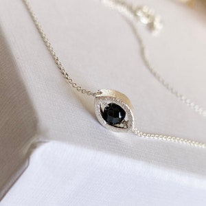 Real Hematite Necklace, Greek Evil Eye Necklace, Jewelry gift for her, girlfriend gift, Evil Eye Jewelry, Minimalist necklace,