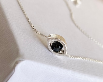 Echte Hämatit Halskette, Griechische Evil Eye Halskette, Schmuck Geschenk für sie, Freundin Geschenk, Evil Eye Schmuck, Minimalist Halskette,