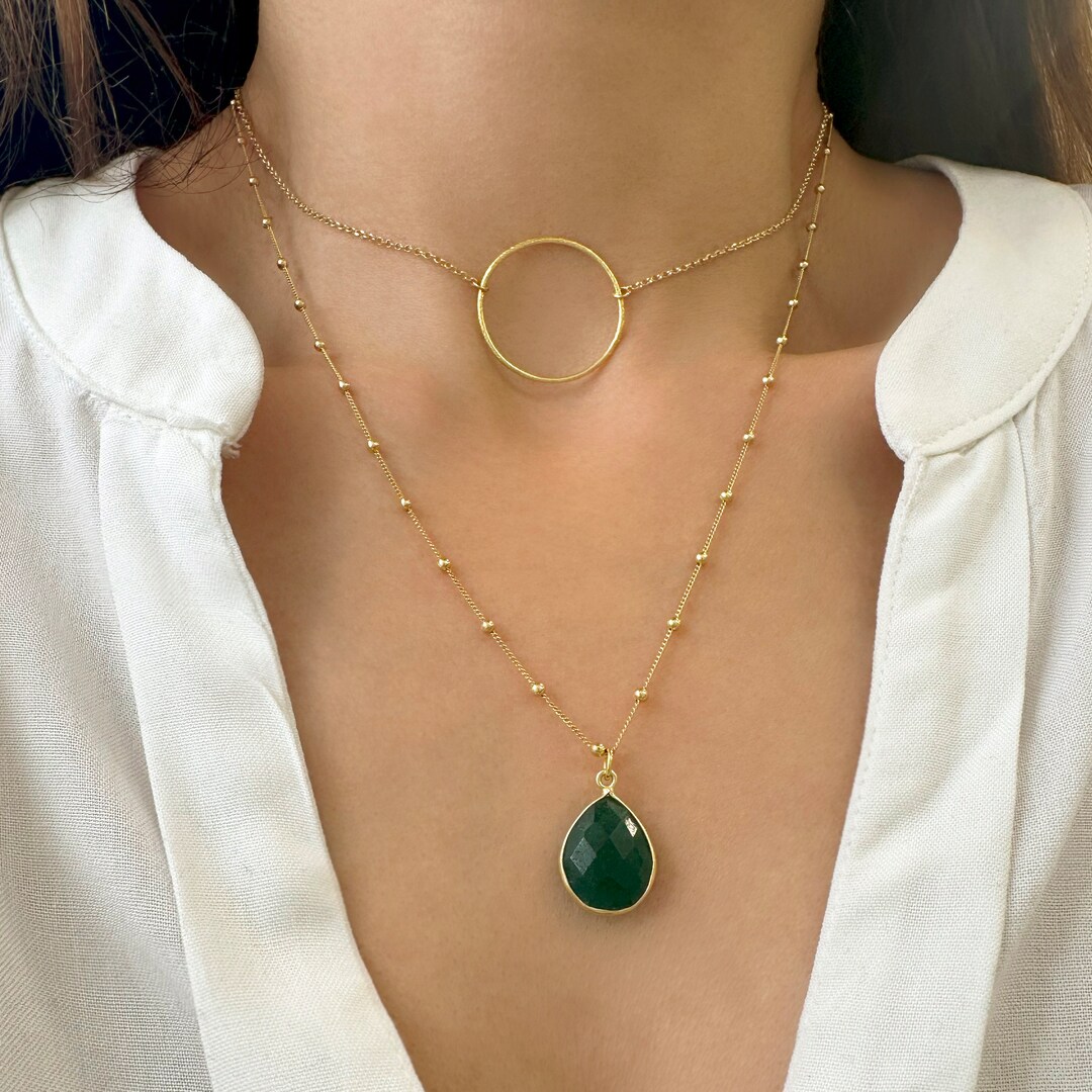 Isadora Multi-Strand Green Onyx Resin Necklace With Vegan Adjustable Clasp