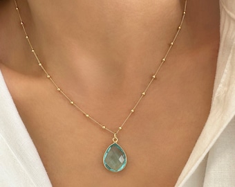 Real Aquamarine Necklace, Aquamarine Pendant, Birthstone Necklace, Aquamarine Choker, Mom gift, Aquamarine crystal, Gemstone necklace